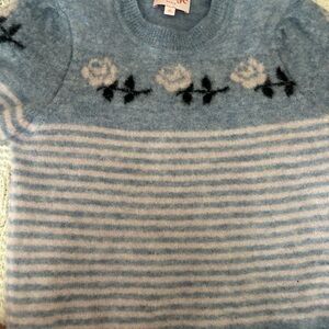 Blue Striped Sweater with Floral Design